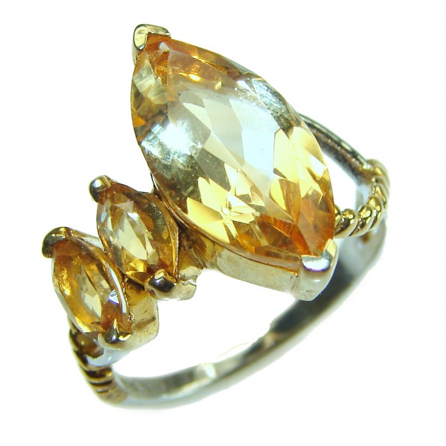 Authentic Citrine 14k Gold over .925 Sterling Silver handmade Cocktail Ring s. 9