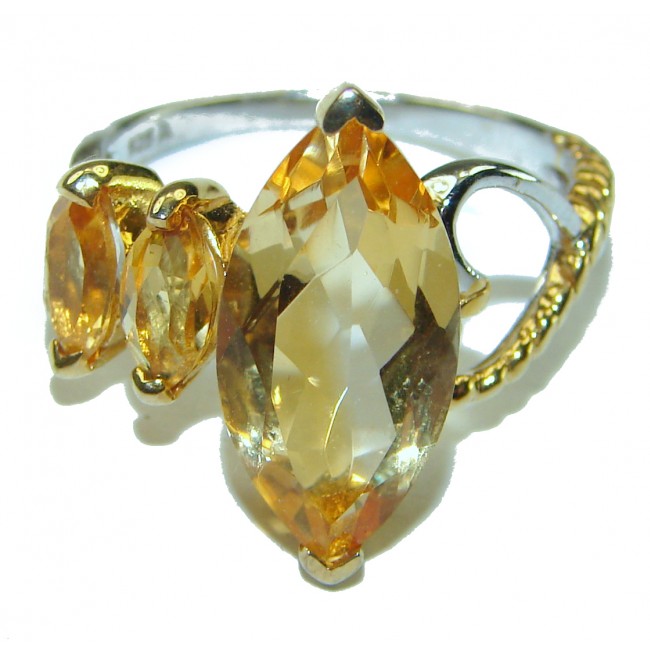 Authentic Citrine 14k Gold over .925 Sterling Silver handmade Cocktail Ring s. 9