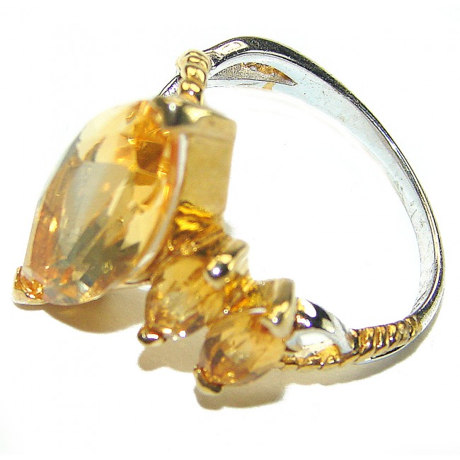 Authentic Citrine 14k Gold over .925 Sterling Silver handmade Cocktail Ring s. 9