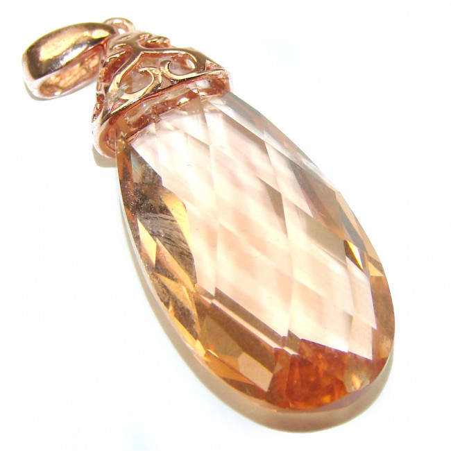 Perfect 29.5 carat faceted Morganite 18K Rose Gold over .925 Sterling Silver Pendant