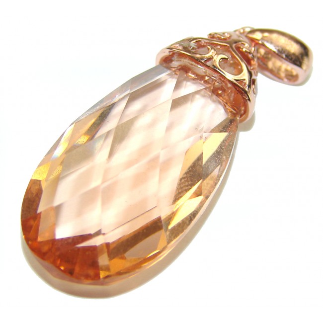 Perfect 29.5 carat faceted Morganite 18K Rose Gold over .925 Sterling Silver Pendant