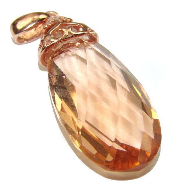 Perfect 29.5 carat faceted Morganite 18K Rose Gold over .925 Sterling Silver Pendant