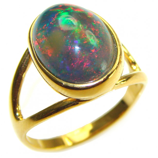 A Cosmic Energy Genuine 9.9 carat Black Opal 18K Gold over .925 Sterling Silver handmade Ring size 7 1/4