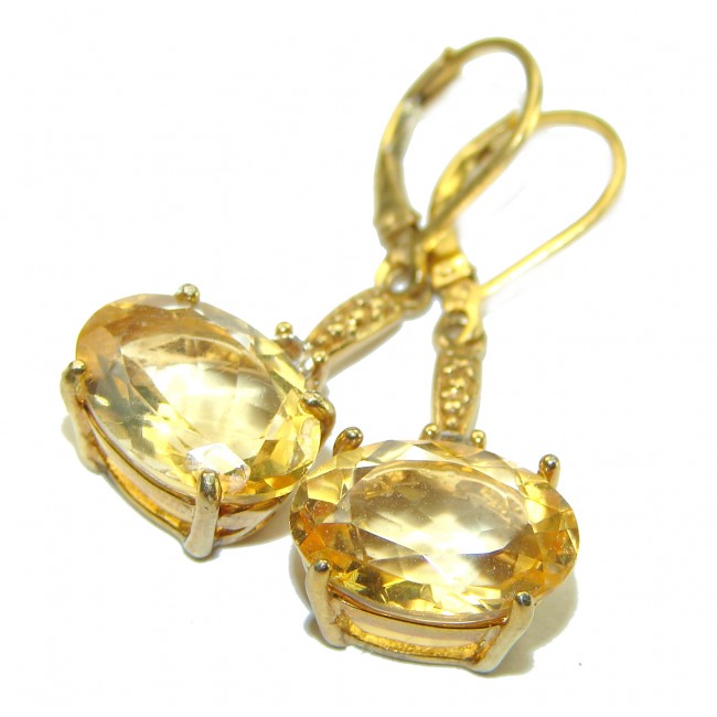 Luxurious Style Natural Citrine 14K Gold over .925 Sterling Silver handmade Statement earrings