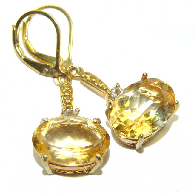 Luxurious Style Natural Citrine 14K Gold over .925 Sterling Silver handmade Statement earrings