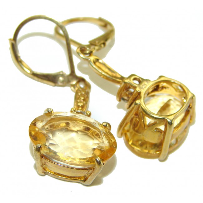 Luxurious Style Natural Citrine 14K Gold over .925 Sterling Silver handmade Statement earrings