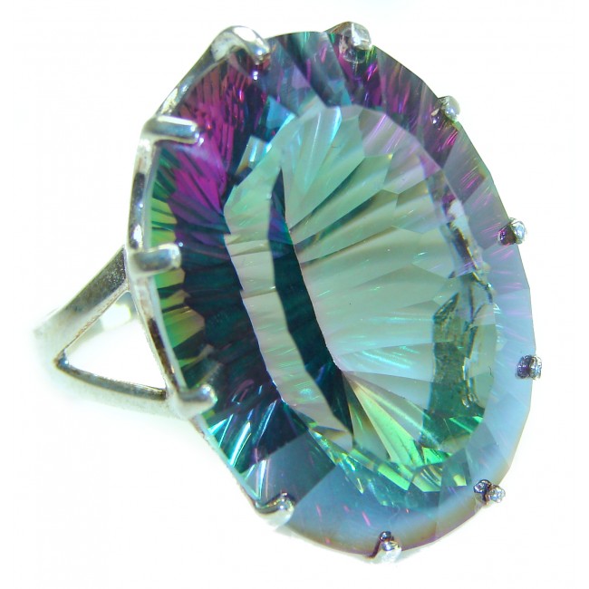 Massive 45.8 carat Mystic Topaz .925 Sterling Silver handcrafted Large ring size 9 1/4