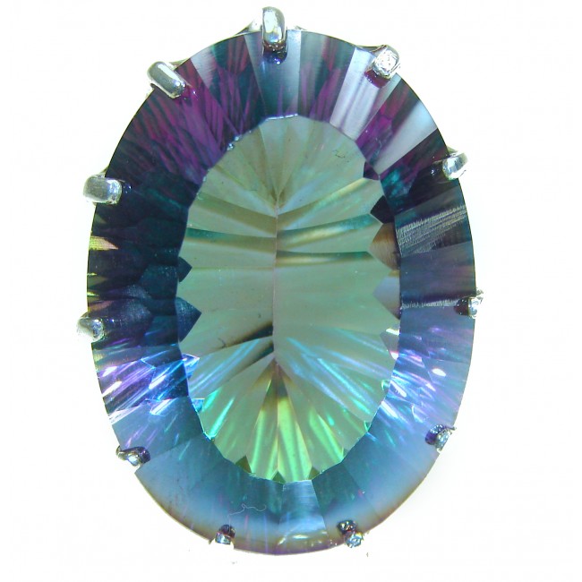 Massive 45.8 carat Mystic Topaz .925 Sterling Silver handcrafted Large ring size 9 1/4