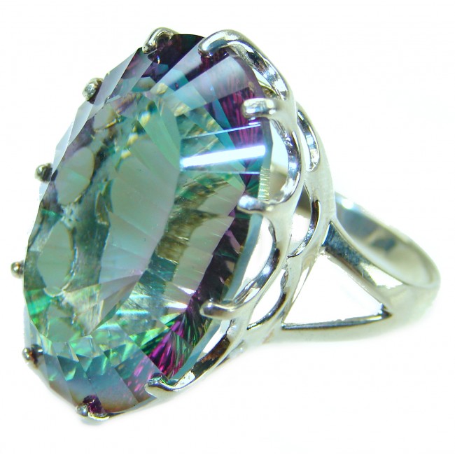 Massive 45.8 carat Mystic Topaz .925 Sterling Silver handcrafted Large ring size 9 1/4