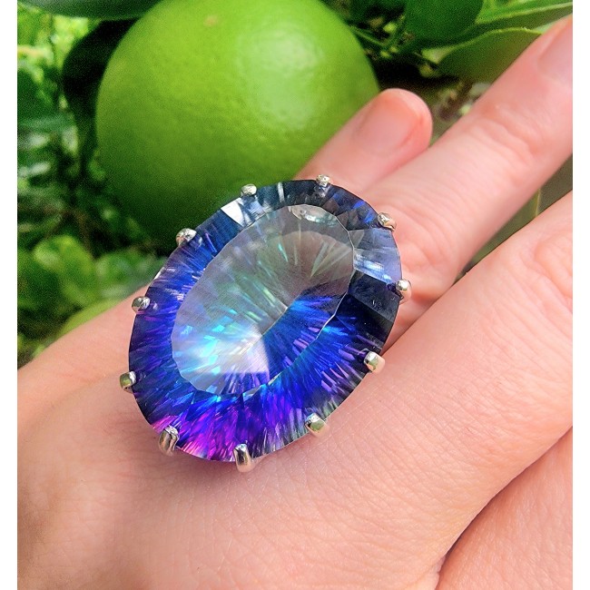 Massive 45.8 carat Mystic Topaz .925 Sterling Silver handcrafted Large ring size 9 1/4