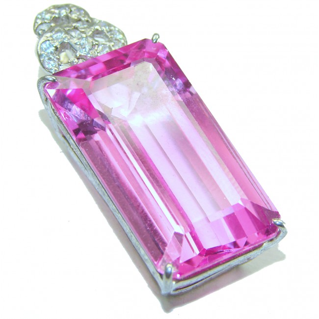 Baguette cut cut 46.4 carat Pink Sapphire .925 Sterling Silver handcrafted pendant