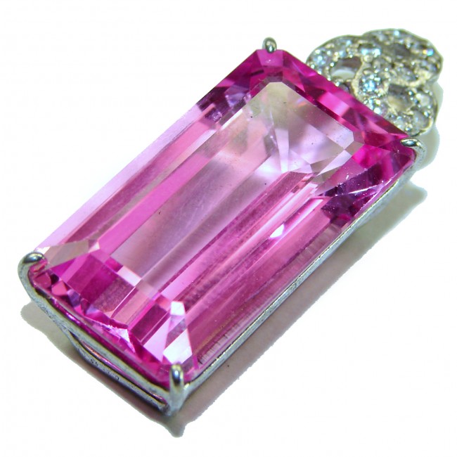 Baguette cut cut 46.4 carat Pink Sapphire .925 Sterling Silver handcrafted pendant