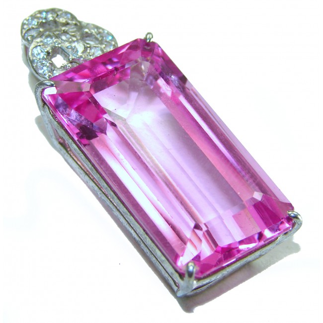 Baguette cut cut 46.4 carat Pink Sapphire .925 Sterling Silver handcrafted pendant