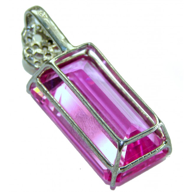 Baguette cut cut 46.4 carat Pink Sapphire .925 Sterling Silver handcrafted pendant