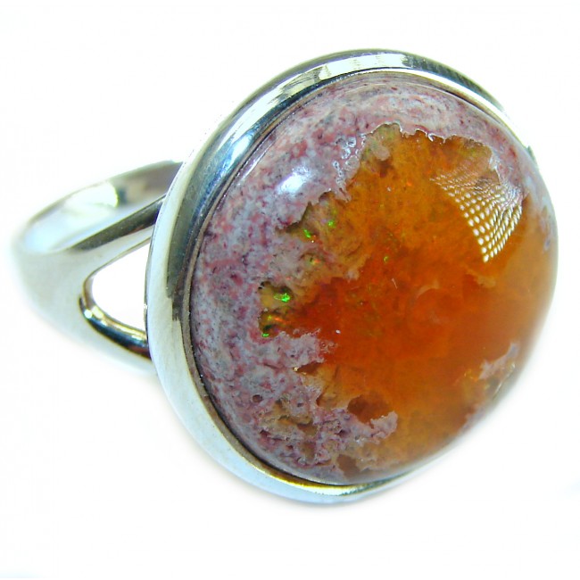 Queen of Fire best quality Mexican Opal .925 Sterling Silver handmade ring 8 1/4