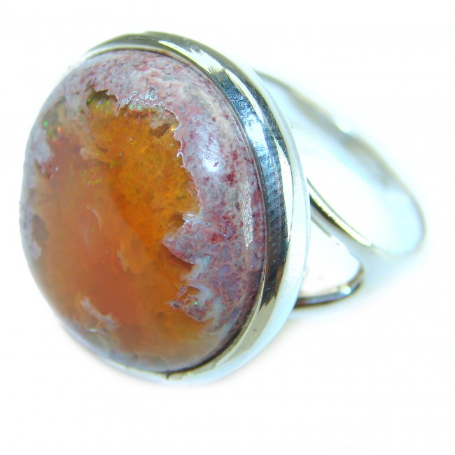 Queen of Fire best quality Mexican Opal .925 Sterling Silver handmade ring 8 1/4