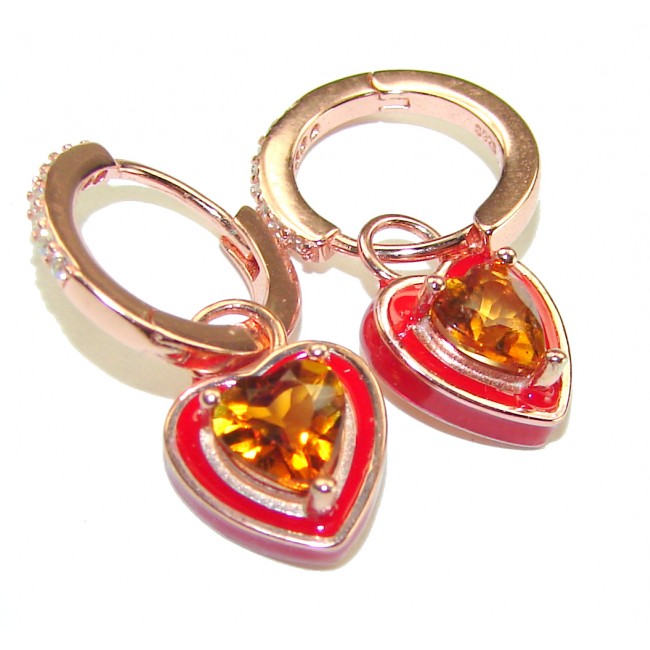 Luxurious Hearts Citrine 14K Rose Gold over .925 Sterling Silver handmade earrings