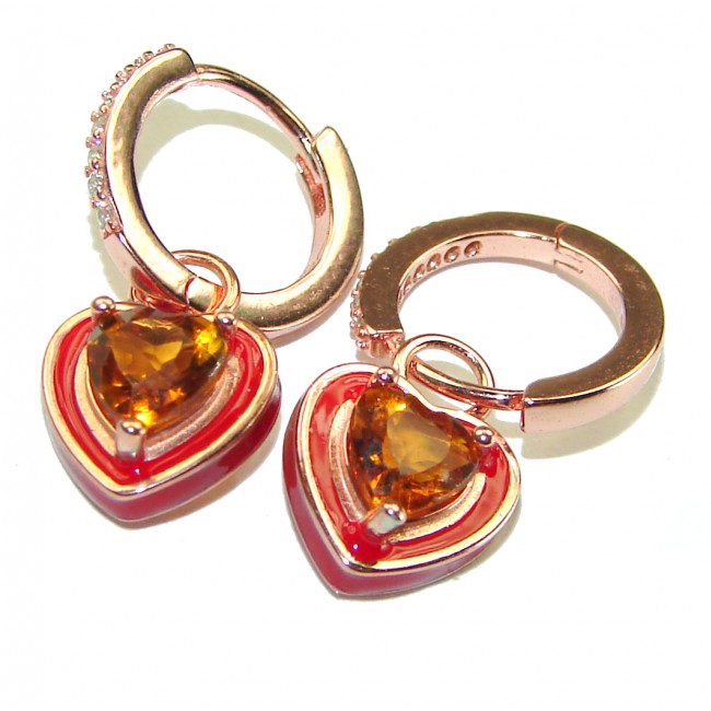 Luxurious Hearts Citrine 14K Rose Gold over .925 Sterling Silver handmade earrings