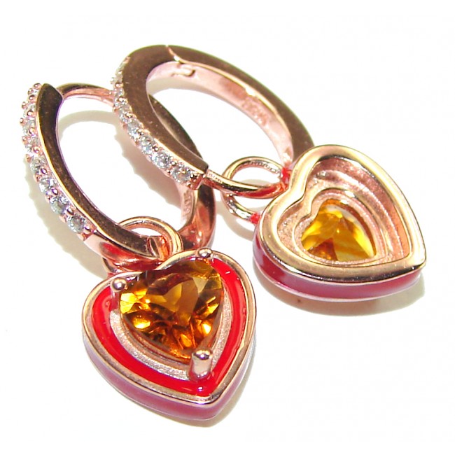 Luxurious Hearts Citrine 14K Rose Gold over .925 Sterling Silver handmade earrings