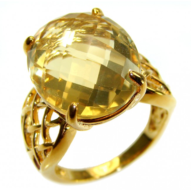 Luxurious oval rose cut 14.2 carat Citrine 14K Gold over .925 Sterling Silver handmade Ring s. 8