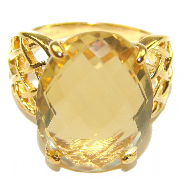 Luxurious oval rose cut 14.2 carat Citrine 14K Gold over .925 Sterling Silver handmade Ring s. 8