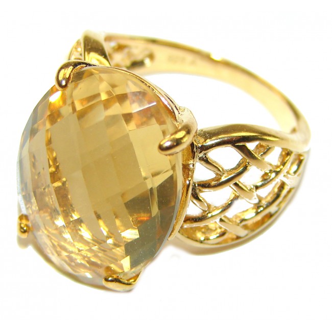 Luxurious oval rose cut 14.2 carat Citrine 14K Gold over .925 Sterling Silver handmade Ring s. 8