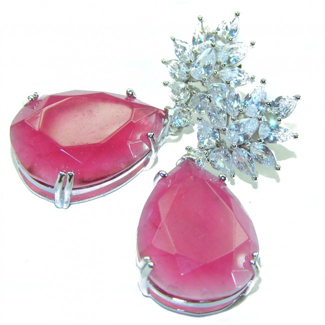 Luxurious 22.2 carat Authentic Raspberry Topaz .925 Sterling Silver handmade earrings