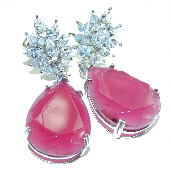 Luxurious 22.2 carat Authentic Raspberry Topaz .925 Sterling Silver handmade earrings