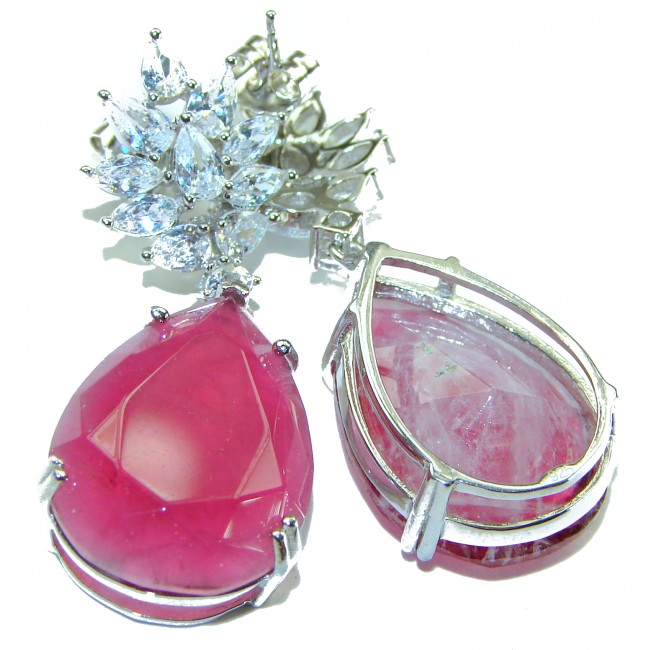 Luxurious 22.2 carat Authentic Raspberry Topaz .925 Sterling Silver handmade earrings