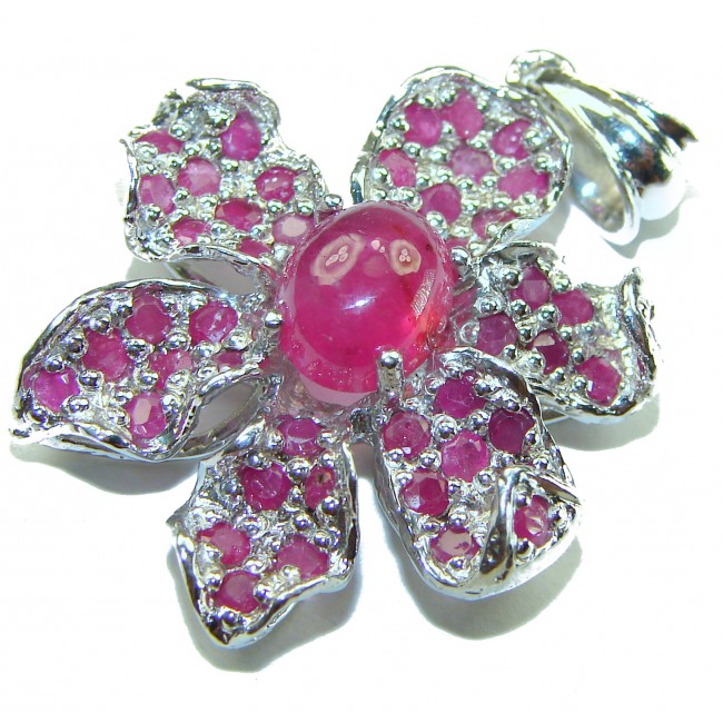 Red Flower Ruby .925 Sterling Silver handmade Pendant