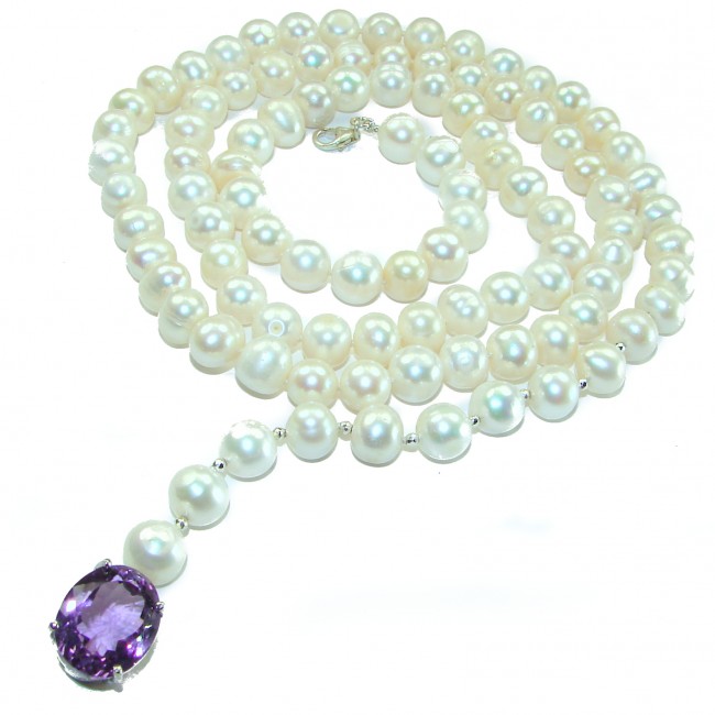 Precious Beauty freshewater Pearls Amethyst .925 Sterling Silver handcrafted Necklace