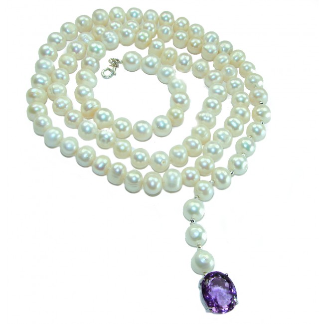 Precious Beauty freshewater Pearls Amethyst .925 Sterling Silver handcrafted Necklace