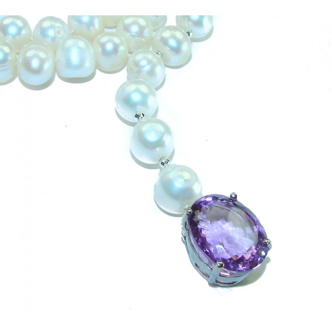 Precious Beauty freshewater Pearls Amethyst .925 Sterling Silver handcrafted Necklace