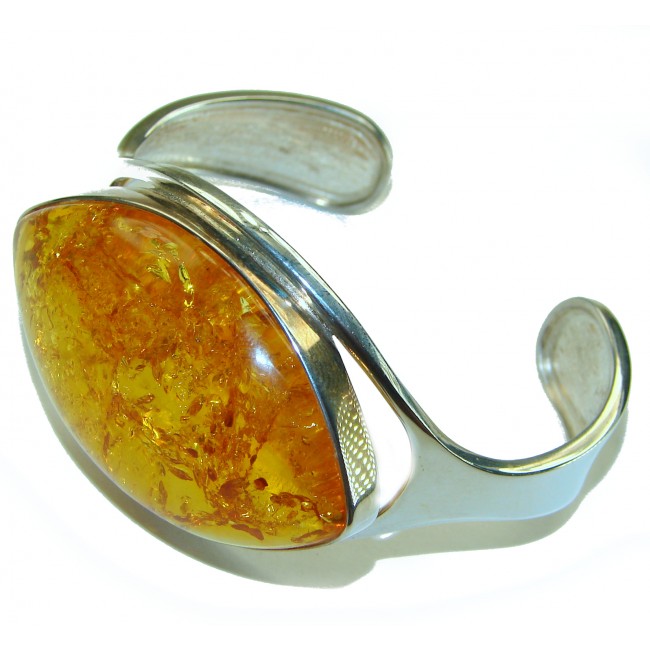 Huge Genuine Golden Baltic Amber .925 Sterling Silver handcrafted Bracelet / Cuff