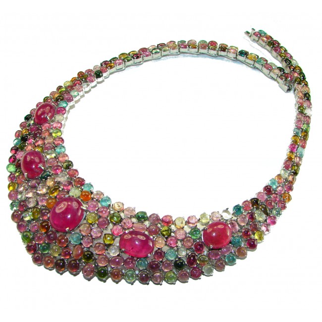 Dolce Vita authentic 185carat Ruby Brazilian Watermelon Tourmaline .925 Sterling Silver handcrafted Statement necklace