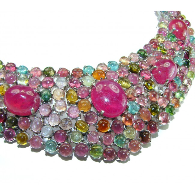 Dolce Vita authentic 185carat Ruby Brazilian Watermelon Tourmaline .925 Sterling Silver handcrafted Statement necklace