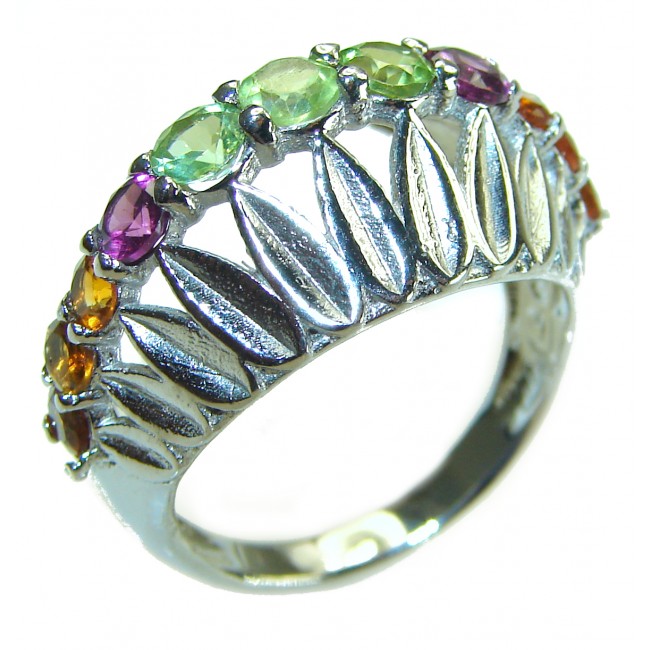 Vintage Design Genuine MultiGems .925 Sterling Silver handcrafted Ring size 8