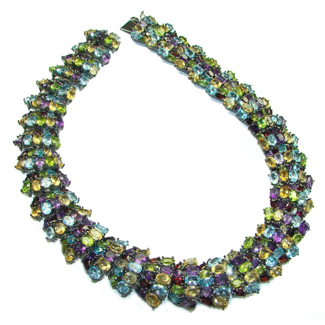 Penelope authentic 385 carat Authentic Multigems black rhodium over .925 Sterling Silver handcrafted Statement necklace