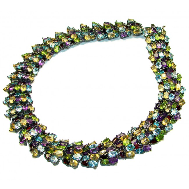 Penelope authentic 385 carat Authentic Multigems black rhodium over .925 Sterling Silver handcrafted Statement necklace