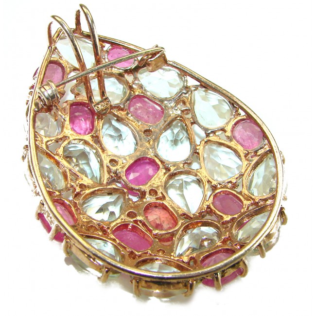 The Crimson Flame 88.5 carat Ruby Green Amethyst 18K Rose Gold over .925 Sterling Silver handmade Pendant - Brooch