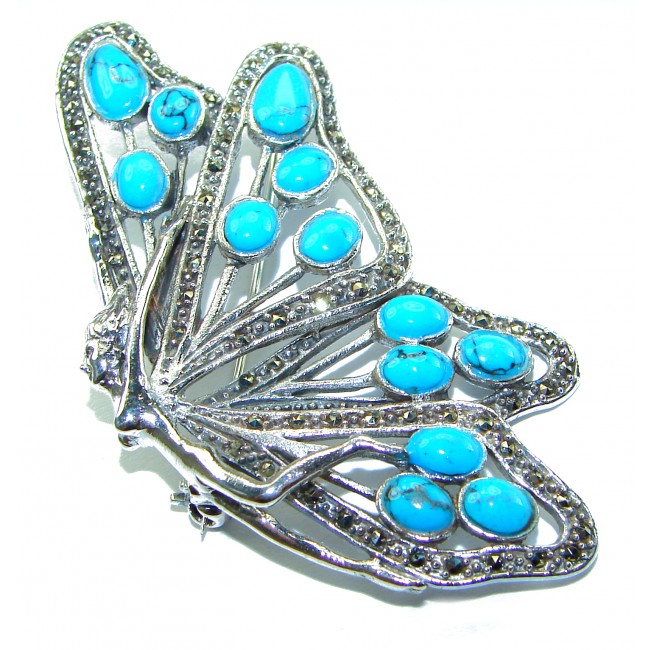 Spectacular Sassy Elf fairy Turquoise .925 Sterling Silver handmade Large Brooch