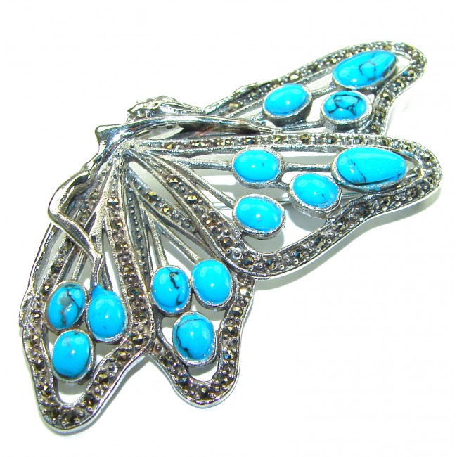 Spectacular Sassy Elf fairy Turquoise .925 Sterling Silver handmade Large Brooch