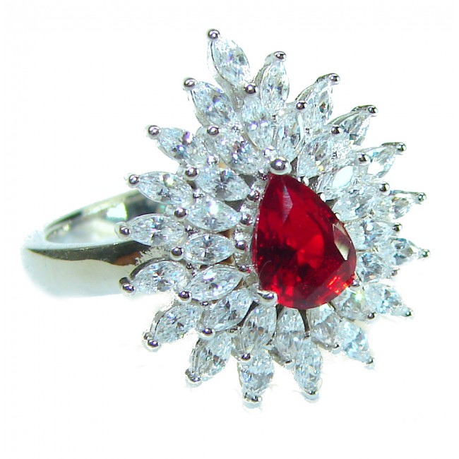 Red Brilliance 6.5 carat Ruby .925 Silver handcrafted Cocktail Ring s. 7 1/4