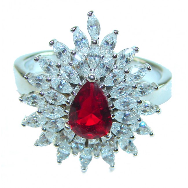 Red Brilliance 6.5 carat Ruby .925 Silver handcrafted Cocktail Ring s. 7 1/4