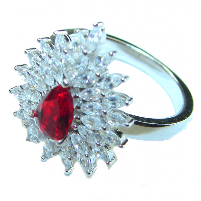 Red Brilliance 6.5 carat Ruby .925 Silver handcrafted Cocktail Ring s. 7 1/4