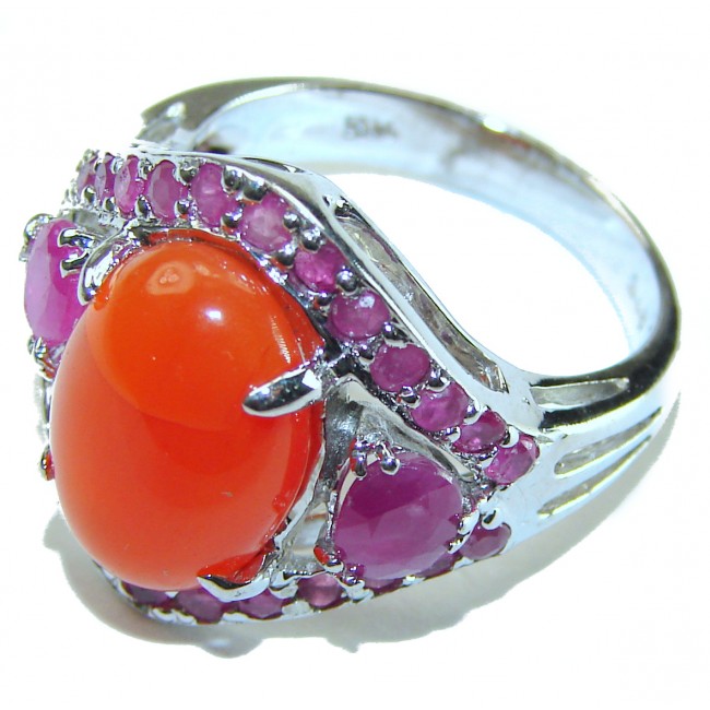 Orange Beauty Power Carnelian .925 Sterling Silver handmade ring s. 8 1/4