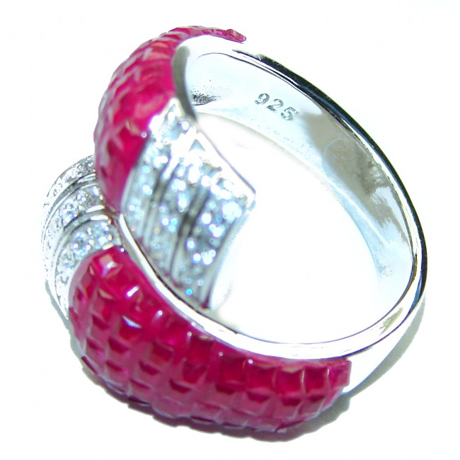 Born to Glam authentic Ruby .925 Silver handcrafted Cocktail Ring s. 7