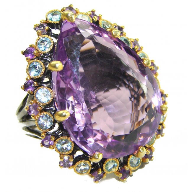 Spectacular 55.5 carat Amethyst 14K Gold black rhodium over .925 Sterling Silver Handcrafted Large Ring size 8 1/2