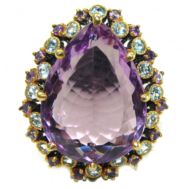 Spectacular 55.5 carat Amethyst 14K Gold black rhodium over .925 Sterling Silver Handcrafted Large Ring size 8 1/2