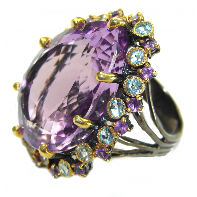 Spectacular 55.5 carat Amethyst 14K Gold black rhodium over .925 Sterling Silver Handcrafted Large Ring size 8 1/2